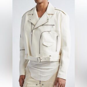 Rick Owens Concordians cropped Bauhaus stooges Cream Biker Jacket